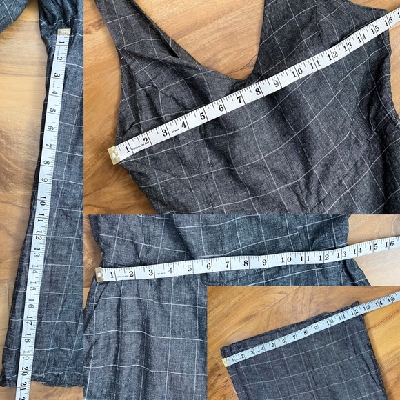 Dress Forum Windowpane Plaid Crop Jumpsuit Wide Leg Gray Bow Tie Preppy Geek M - Picture 10 of 10